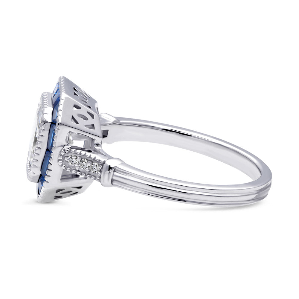 Halo Art Deco Milgrain Princess CZ Ring in Sterling Silver