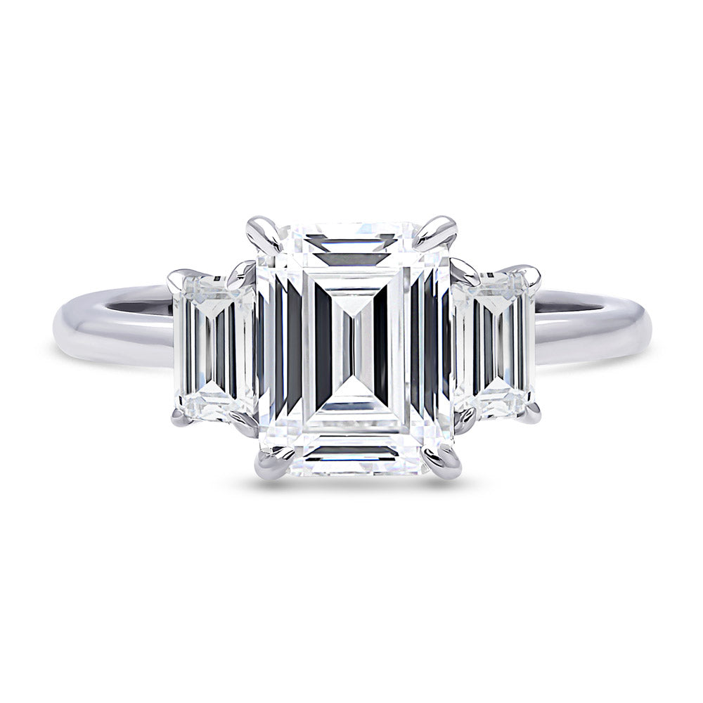 3-Stone Step Emerald Cut CZ Ring in Sterling Silver, 1 of 9