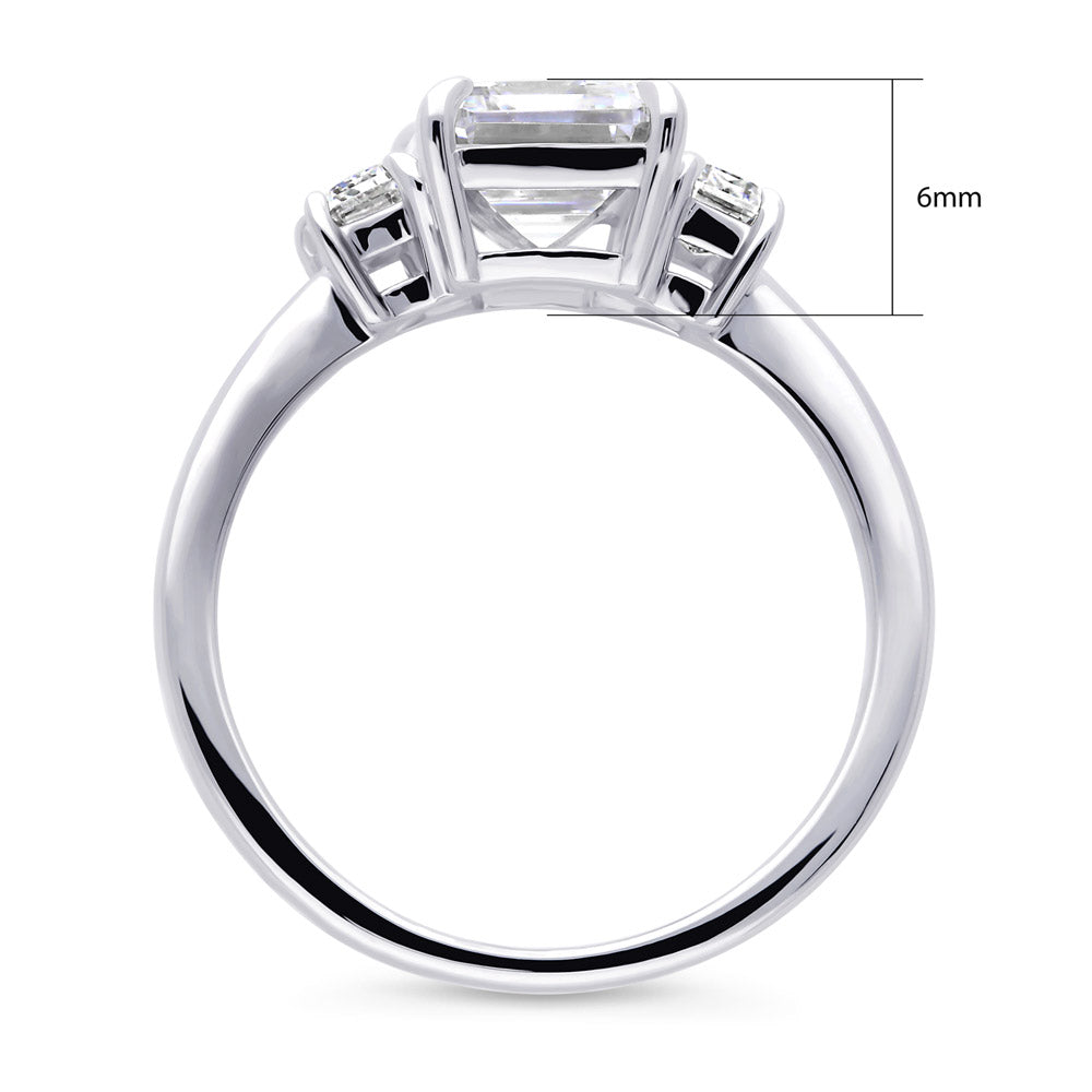 Alternate view of 3-Stone Step Emerald Cut CZ Ring in Sterling Silver, 8 of 9