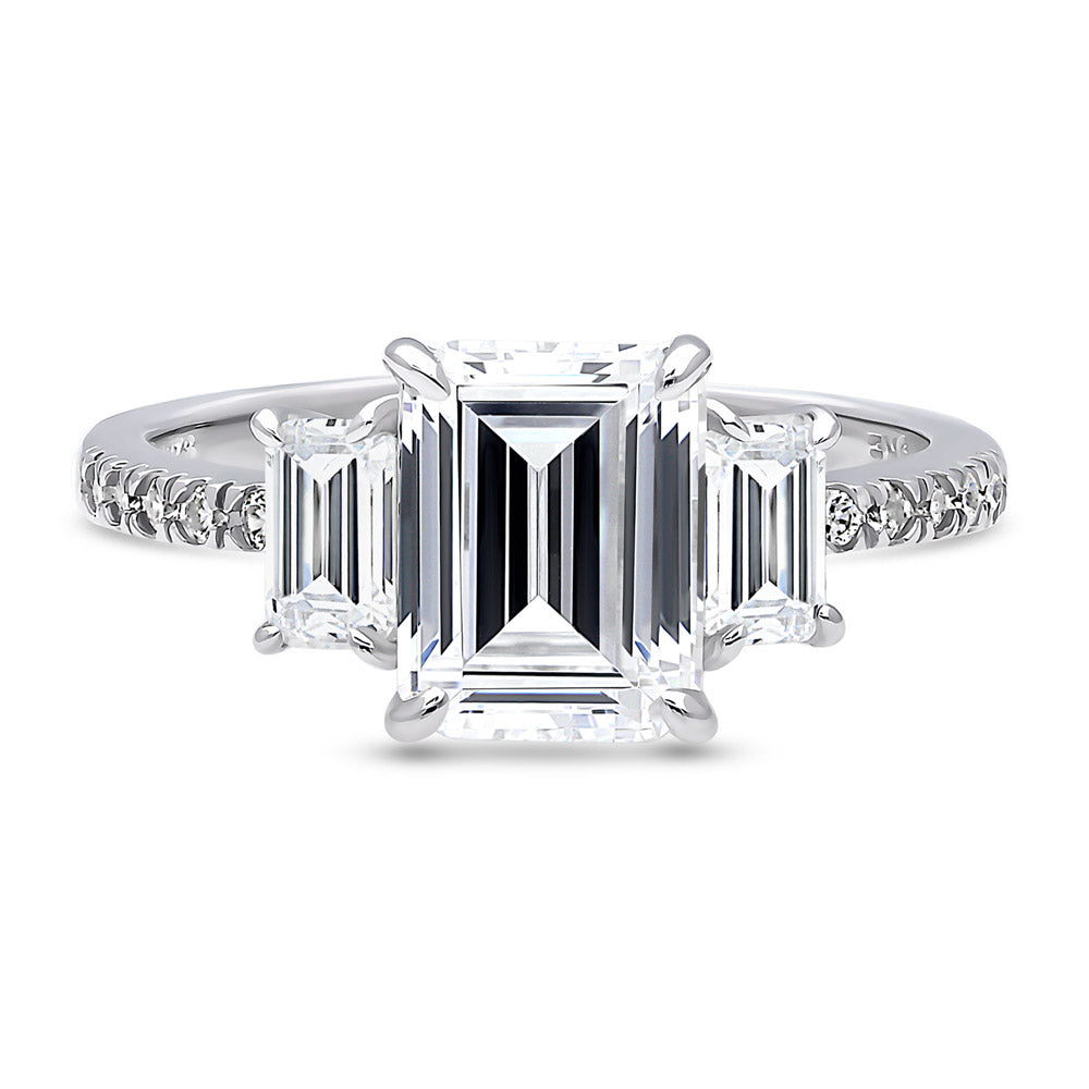3-Stone Step Emerald Cut CZ Ring in Sterling Silver, 1 of 9