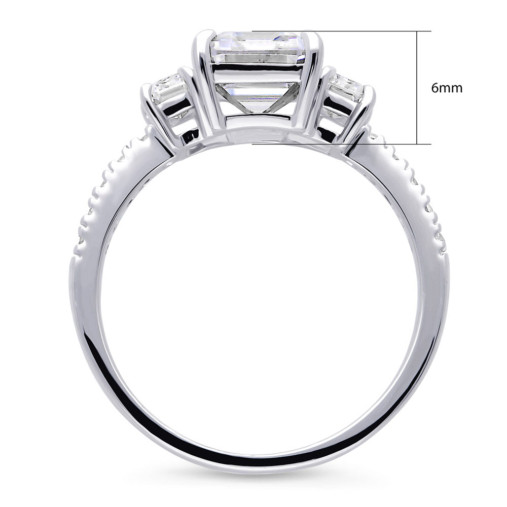 3-Stone Step Emerald Cut CZ Ring in Sterling Silver, alternate view