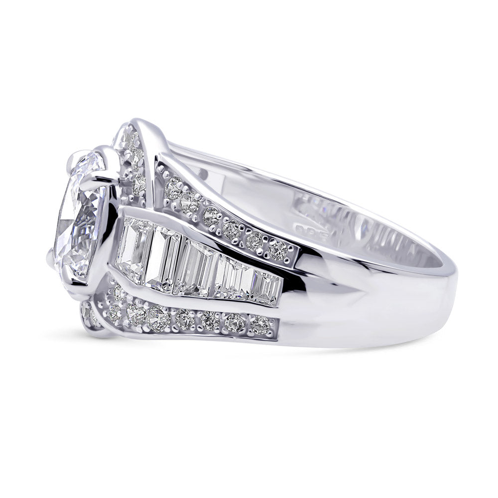 Halo Woven Oval CZ Statement Ring in Sterling Silver, side view