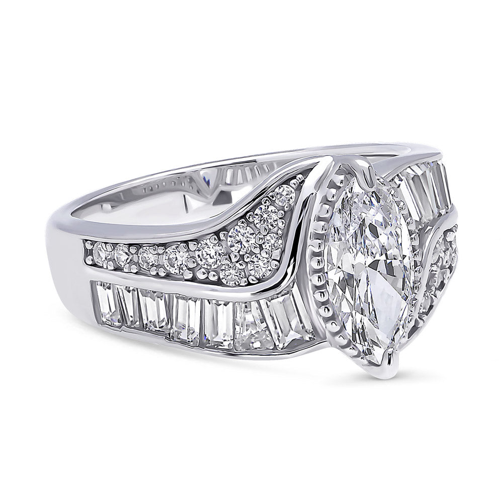 Side view of Halo Woven Marquise CZ Ring in Sterling Silver, 6 of 7