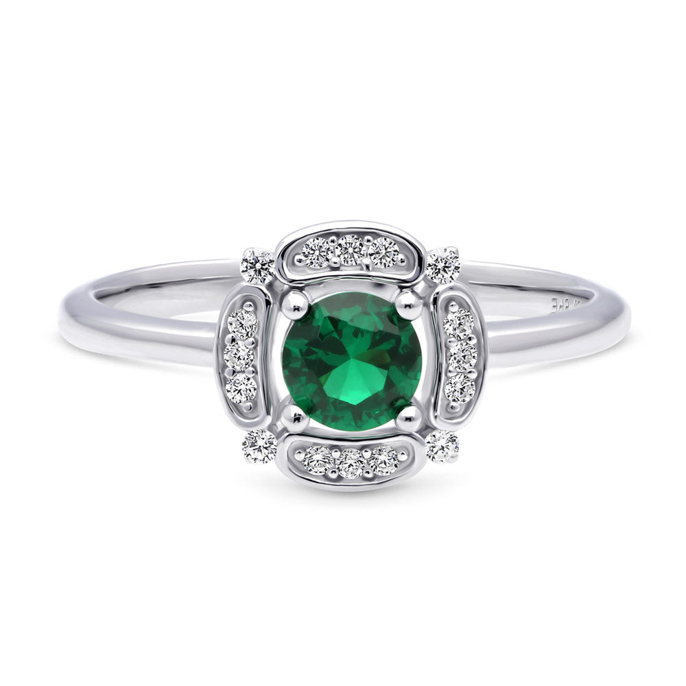 Silver Halo Flower Green Cubic Zirconia CZ Fashion Ring