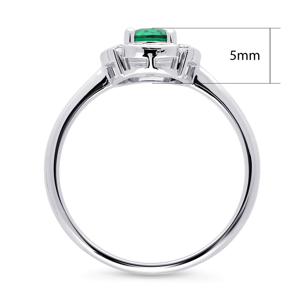 Alternate view of Halo Flower Green Round CZ Ring in Sterling Silver