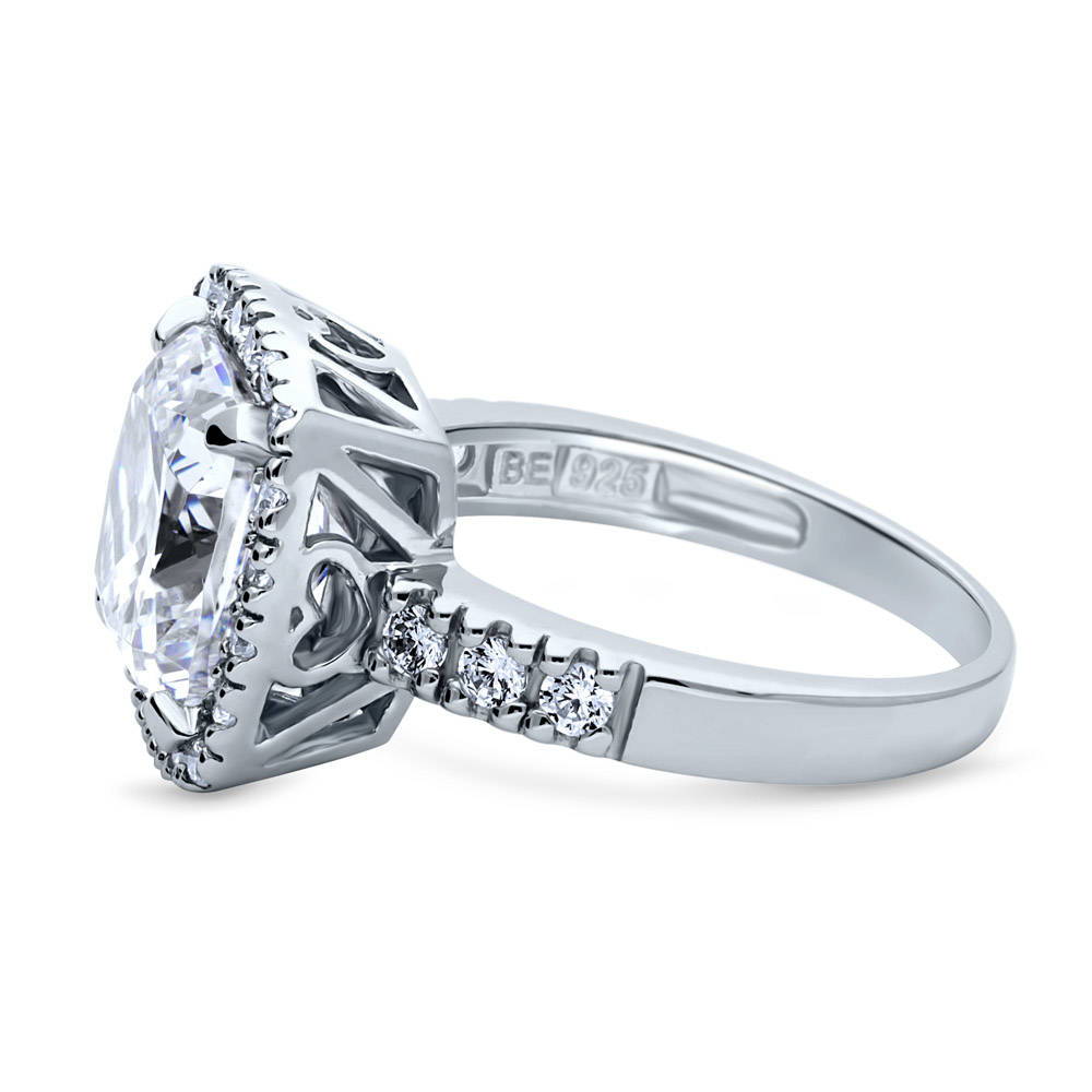 Angle view of Halo Cushion CZ Statement Ring in Sterling Silver