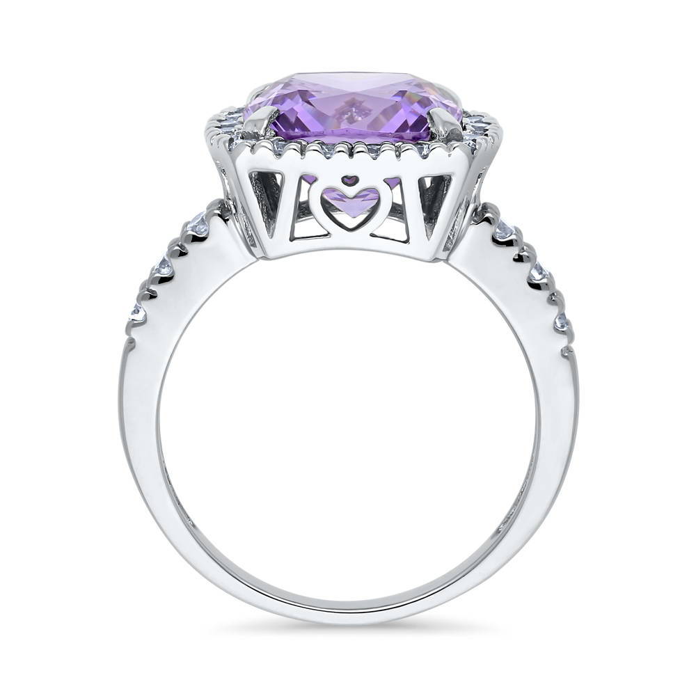 Alternate view of Halo Purple Cushion CZ Statement Ring in Sterling Silver