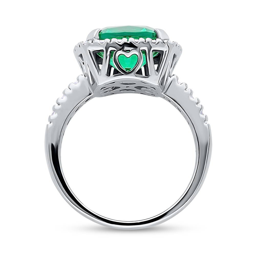Alternate view of Halo Green Cushion CZ Statement Ring in Sterling Silver