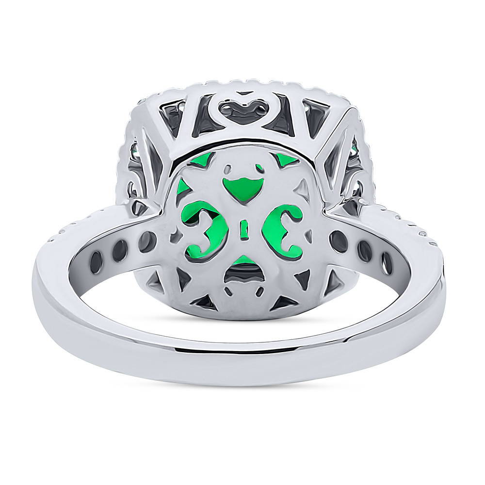 Side view of Halo Green Cushion CZ Statement Ring in Sterling Silver