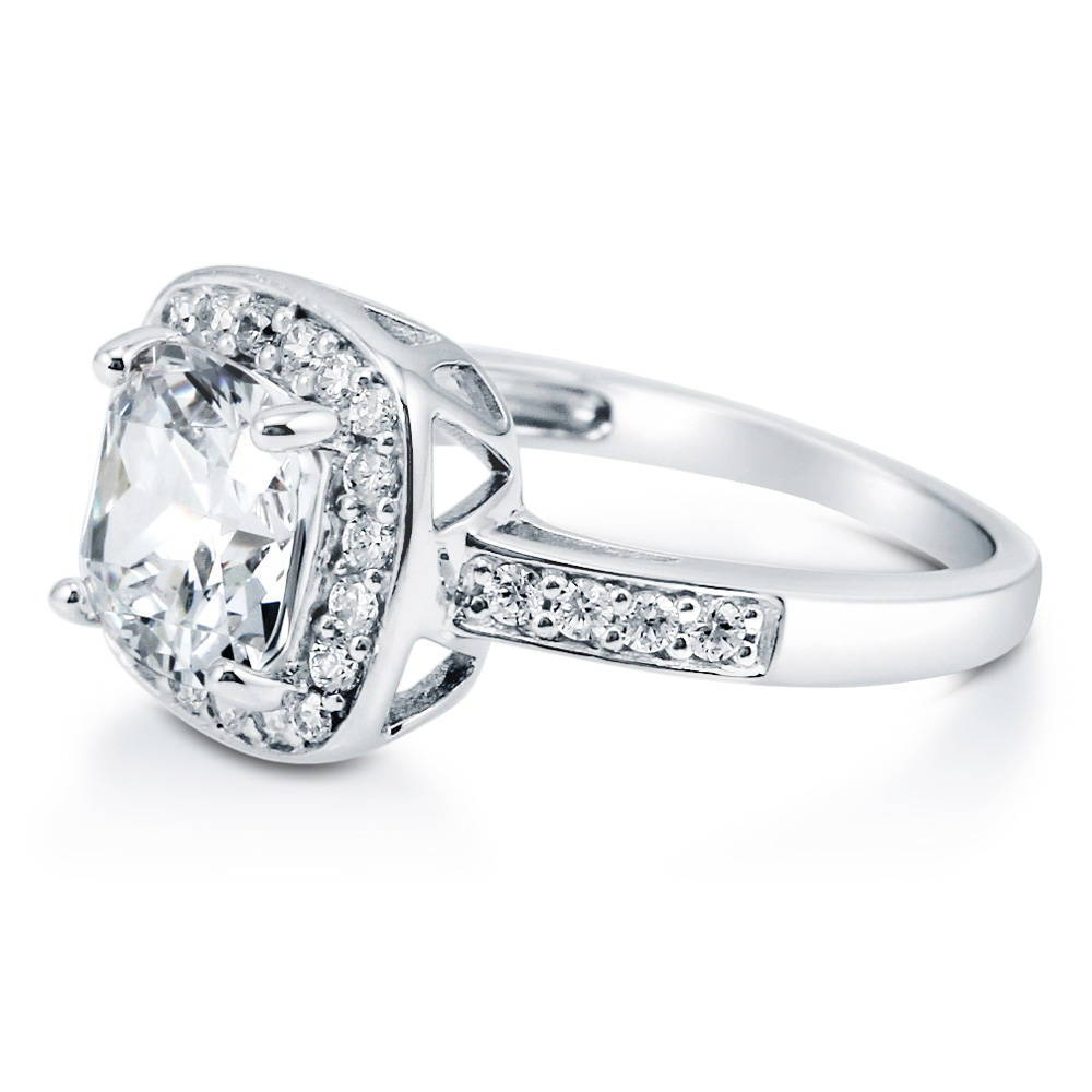 Front view of Halo Cushion CZ Ring in Sterling Silver