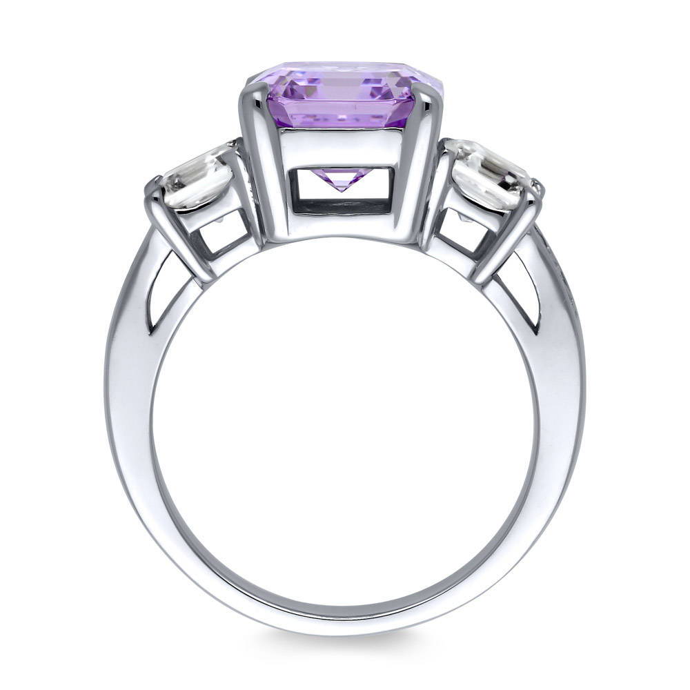 Alternate view of 3-Stone Purple Asscher CZ Statement Ring in Sterling Silver