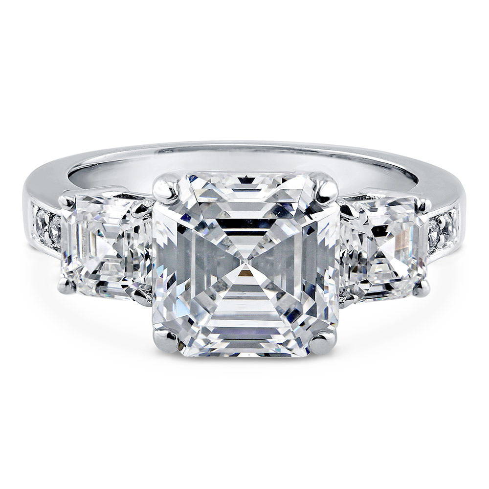 3-Stone Asscher CZ Ring in Sterling Silver, 1 of 9