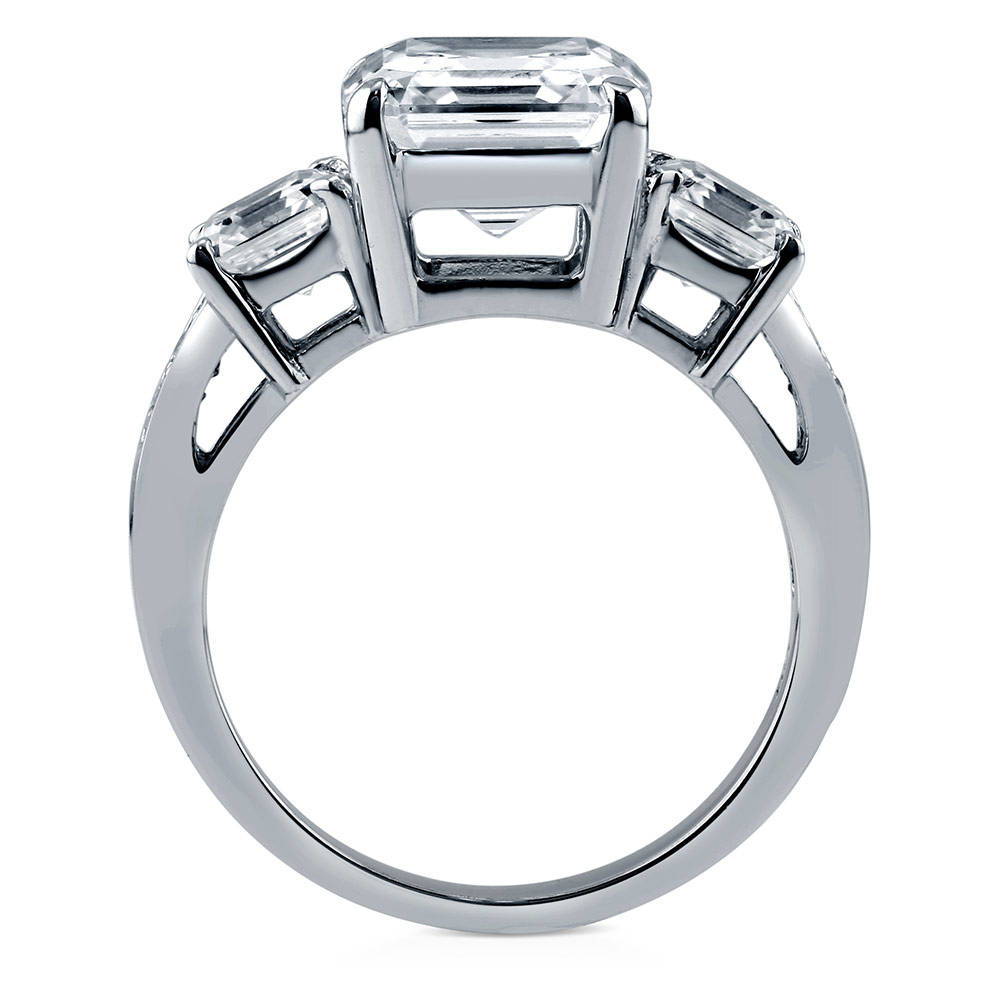 Alternate view of 3-Stone Asscher CZ Ring in Sterling Silver