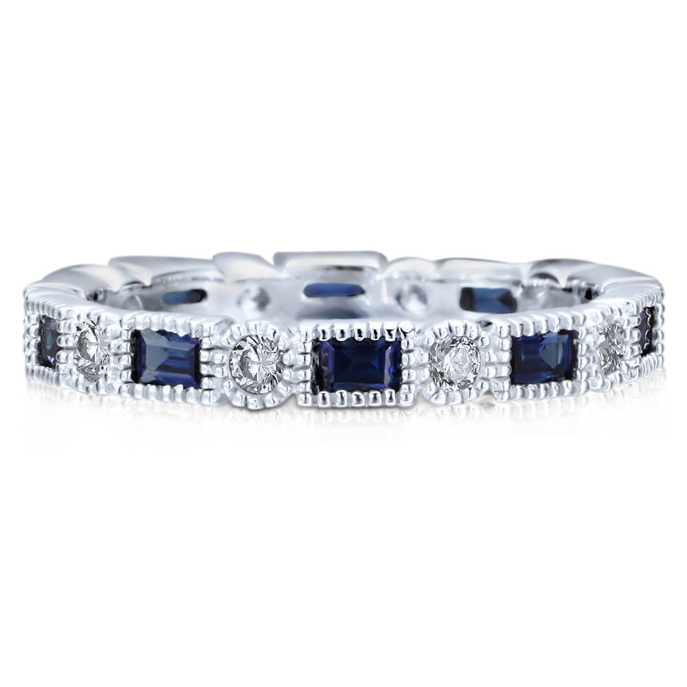 Art Deco Milgrain Bezel Set CZ Eternity Ring in Sterling Silver