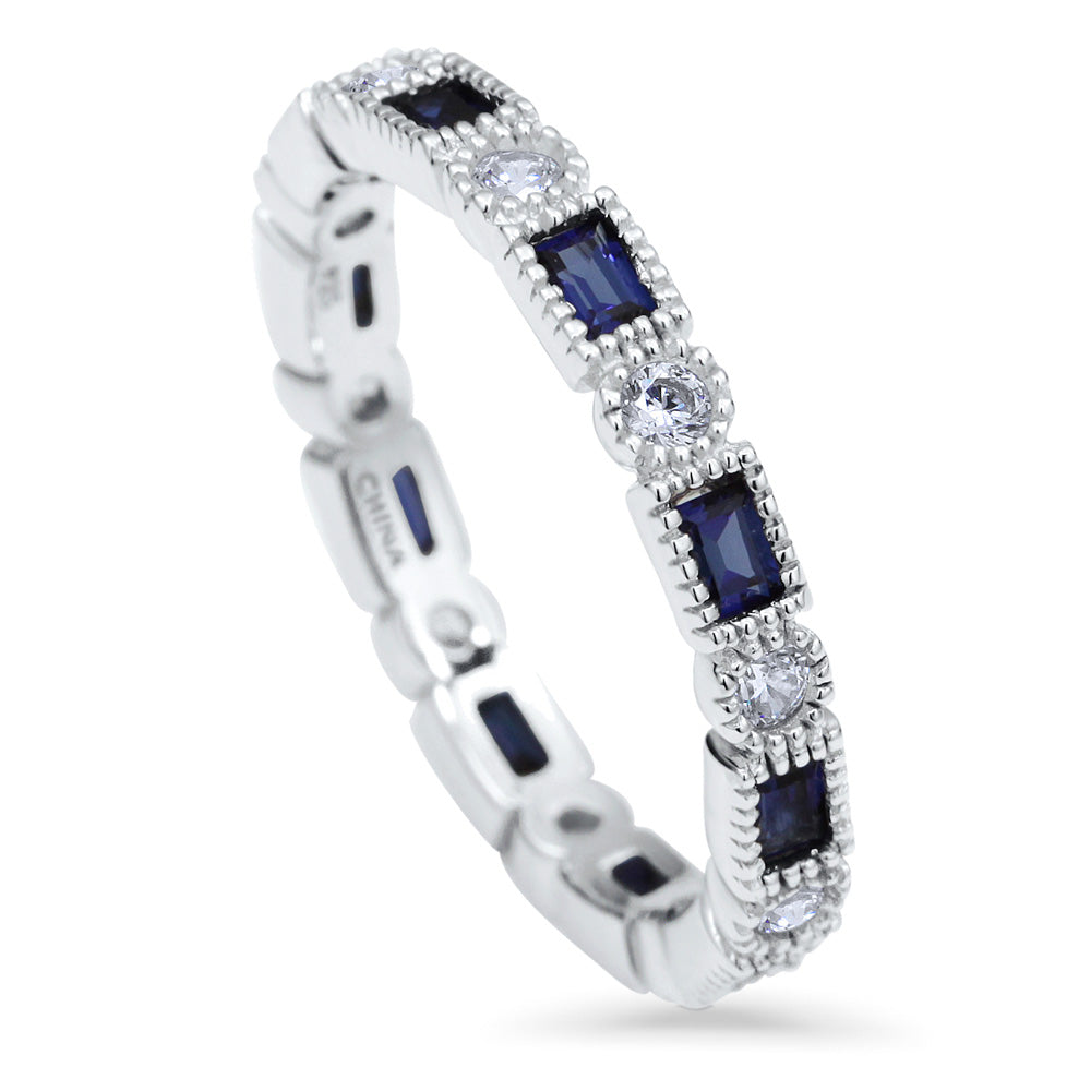 Art Deco Milgrain Bezel Set CZ Eternity Ring in Sterling Silver