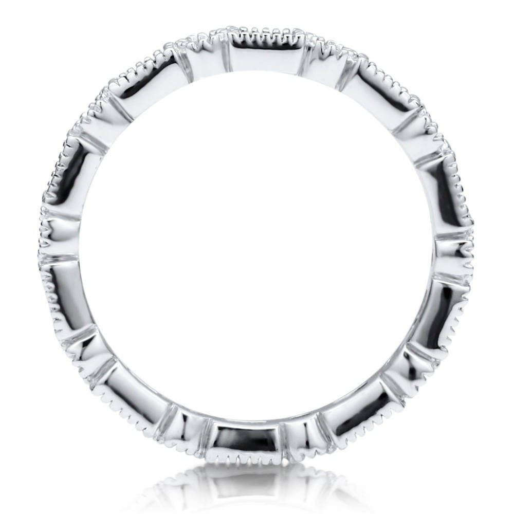 Angle view of Art Deco Milgrain Bezel Set CZ Eternity Ring in Sterling Silver
