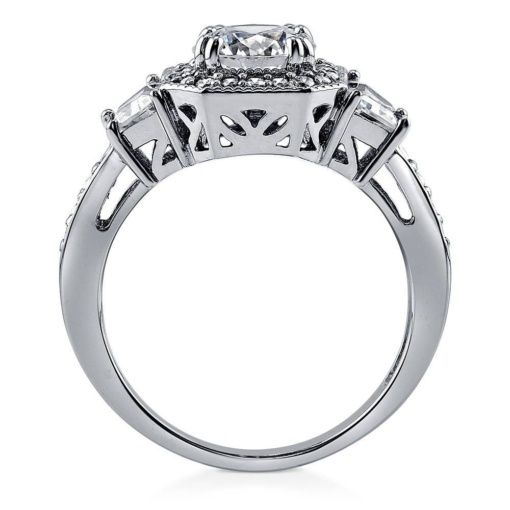 Alternate view of Halo Art Deco Round CZ Ring in Sterling Silver, 7 of 10