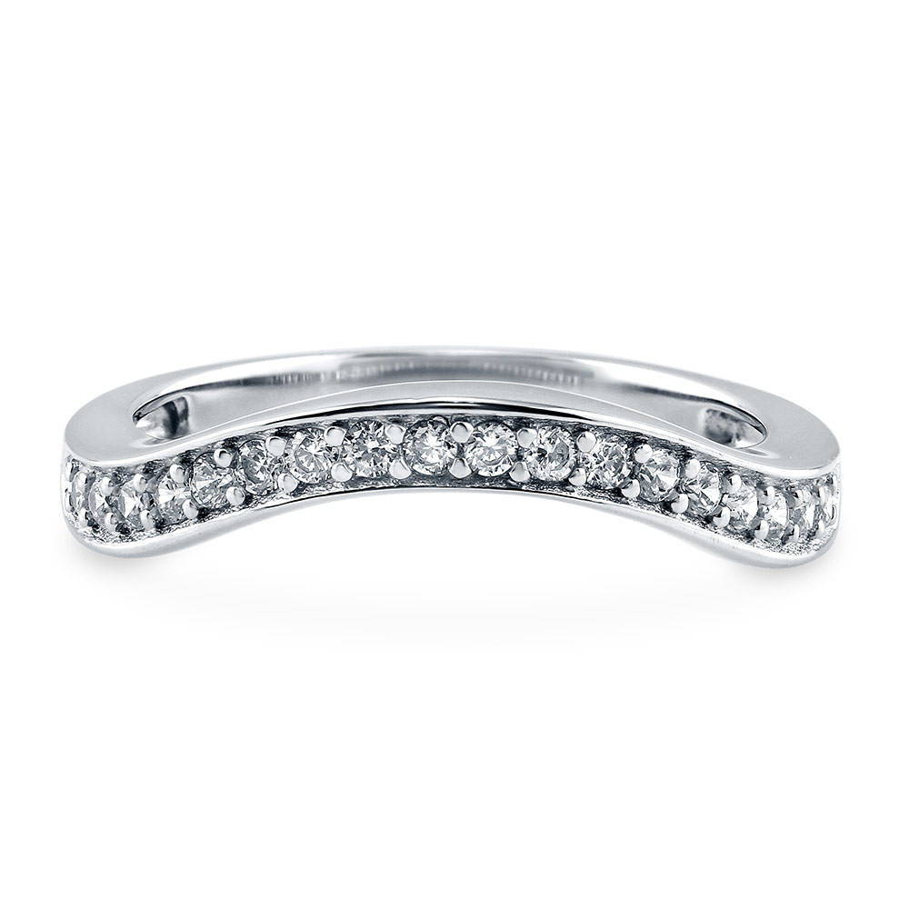 Pave Set CZ Curved Half Eternity Ring in Sterling Silver, 1 of 9