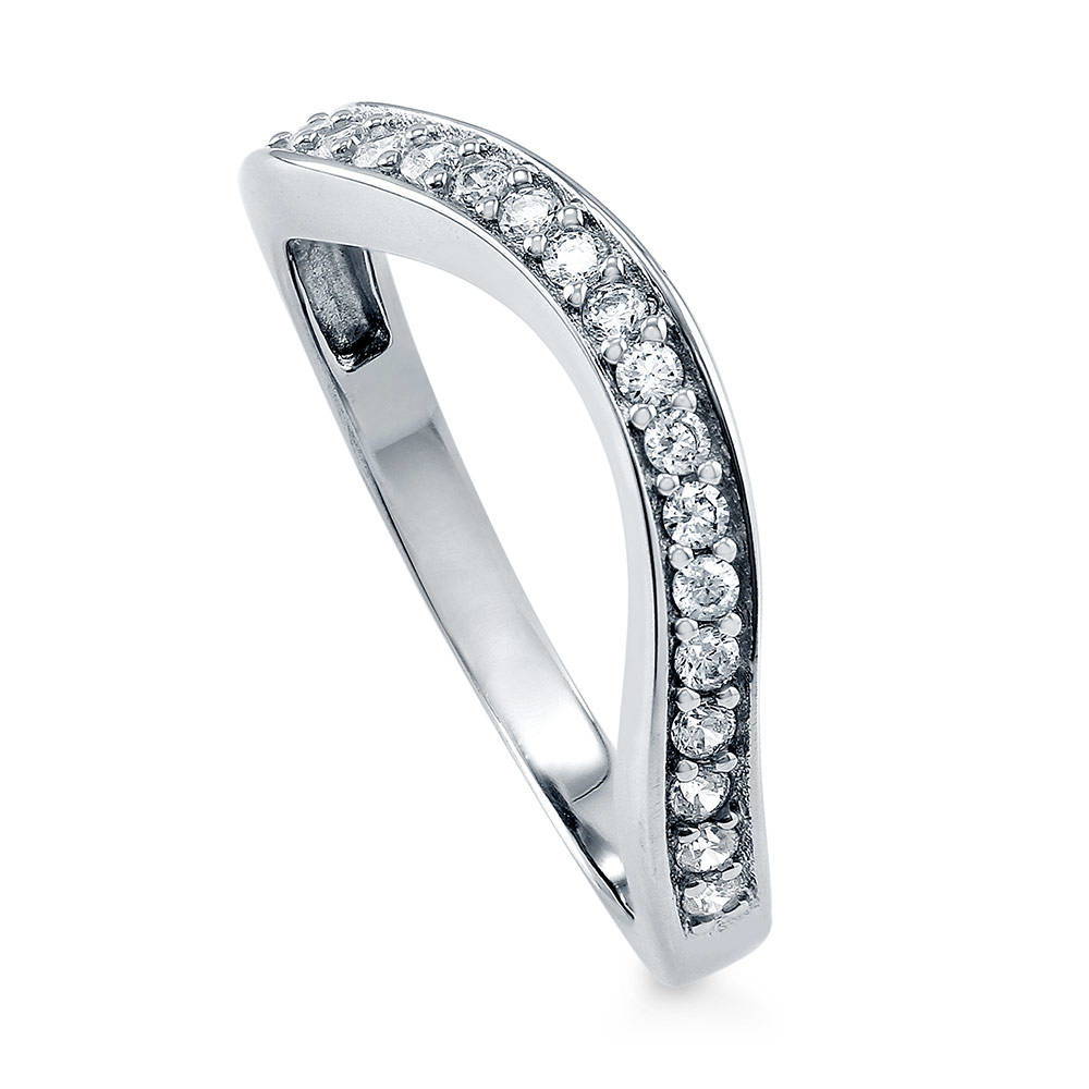 Pave Set CZ Curved Half Eternity Ring in Sterling Silver, front view