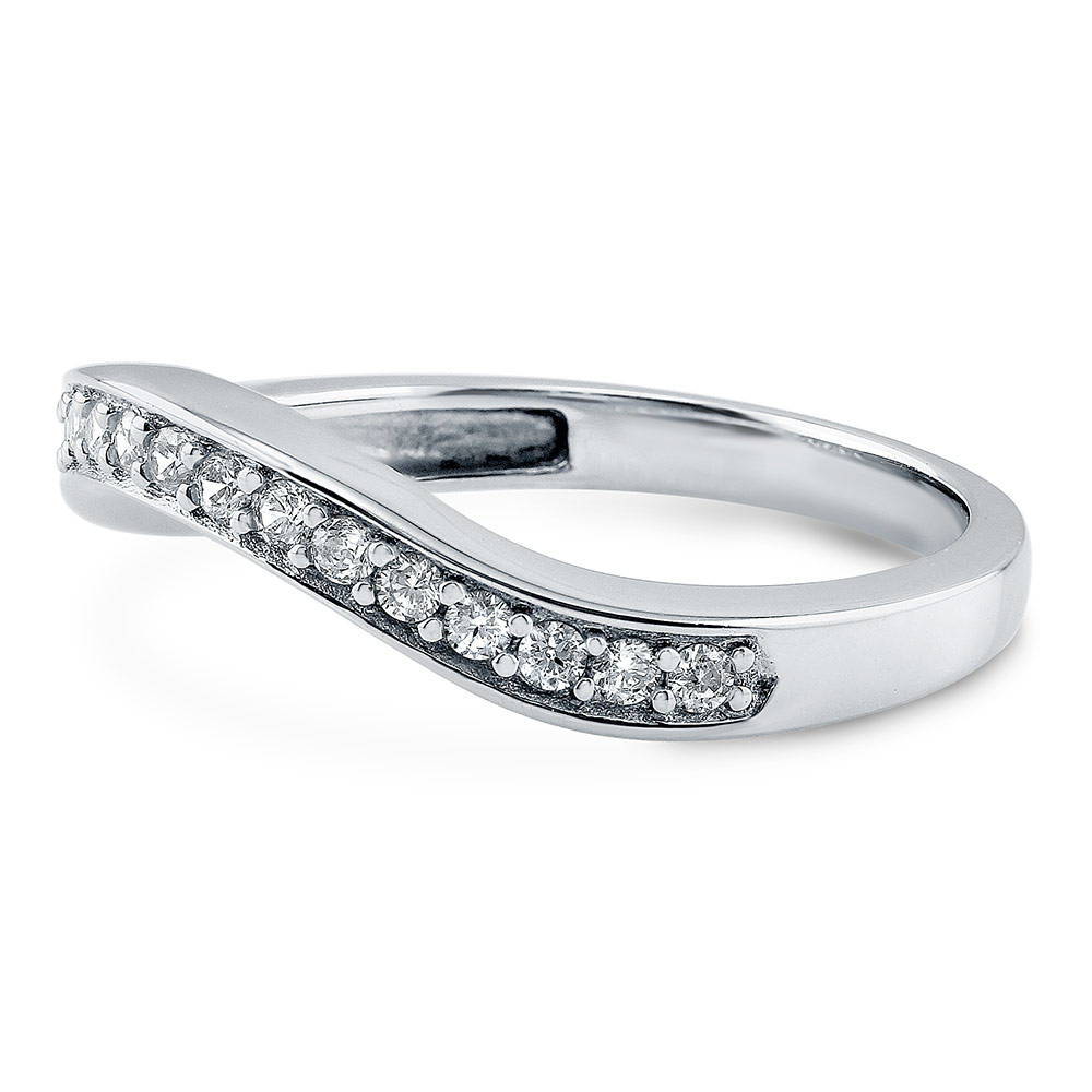 Angle view of Pave Set CZ Curved Half Eternity Ring in Sterling Silver, 4 of 8