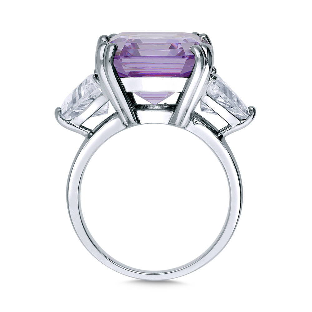 Alternate view of 3-Stone Purple Asscher CZ Statement Ring in Sterling Silver