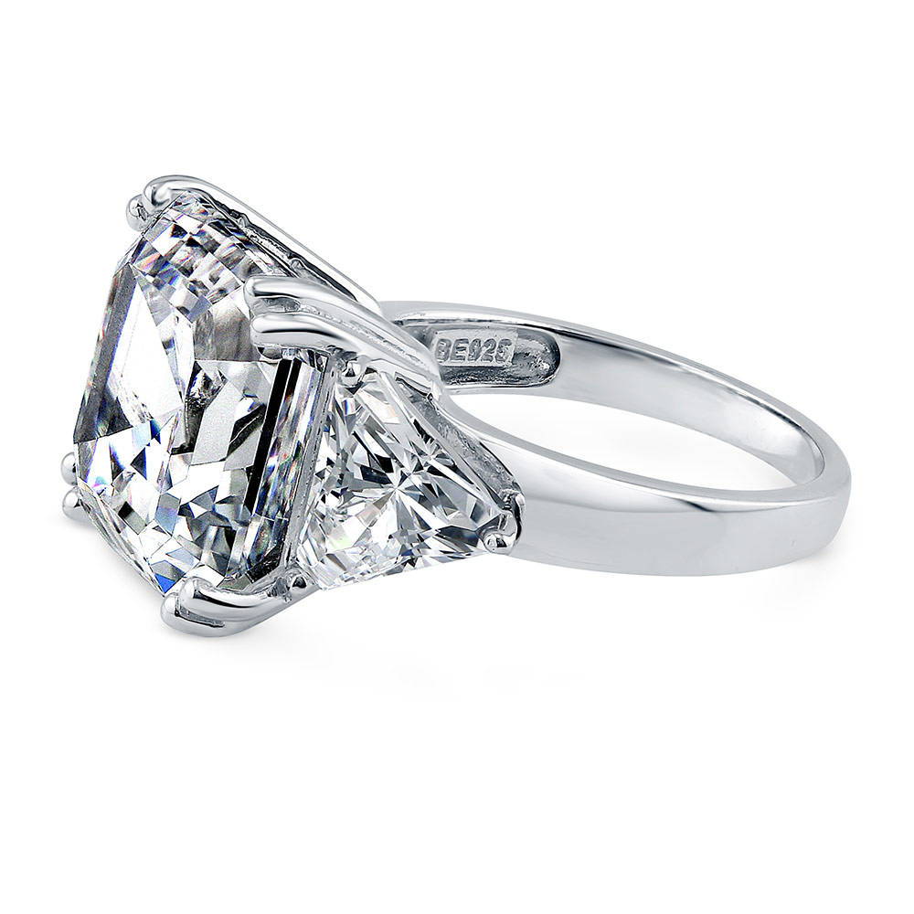 Angle view of 3-Stone Asscher CZ Statement Ring in Sterling Silver