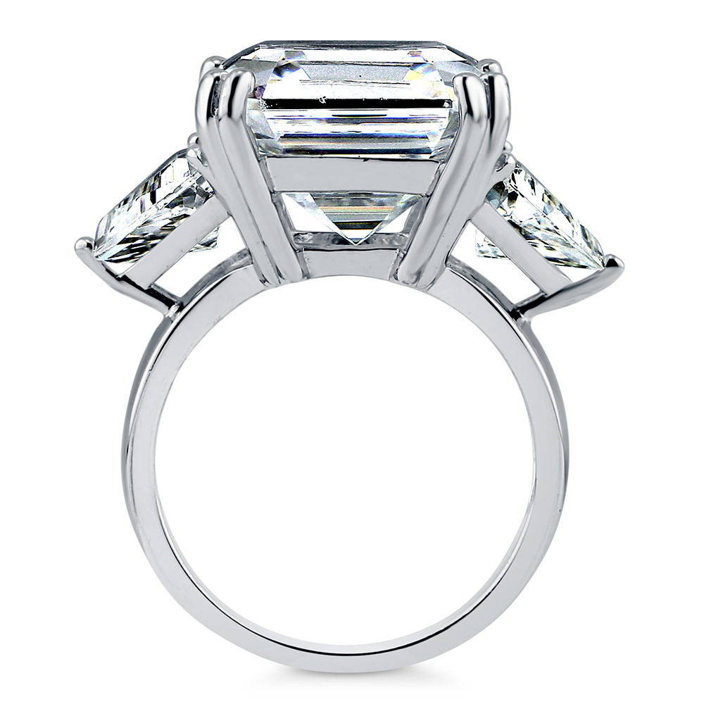 Alternate view of 3-Stone Asscher CZ Statement Ring in Sterling Silver