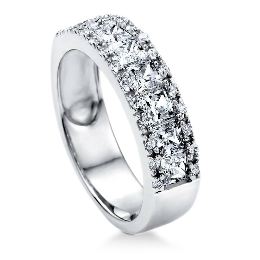 Side view of CZ Half Eternity Ring in Sterling Silver