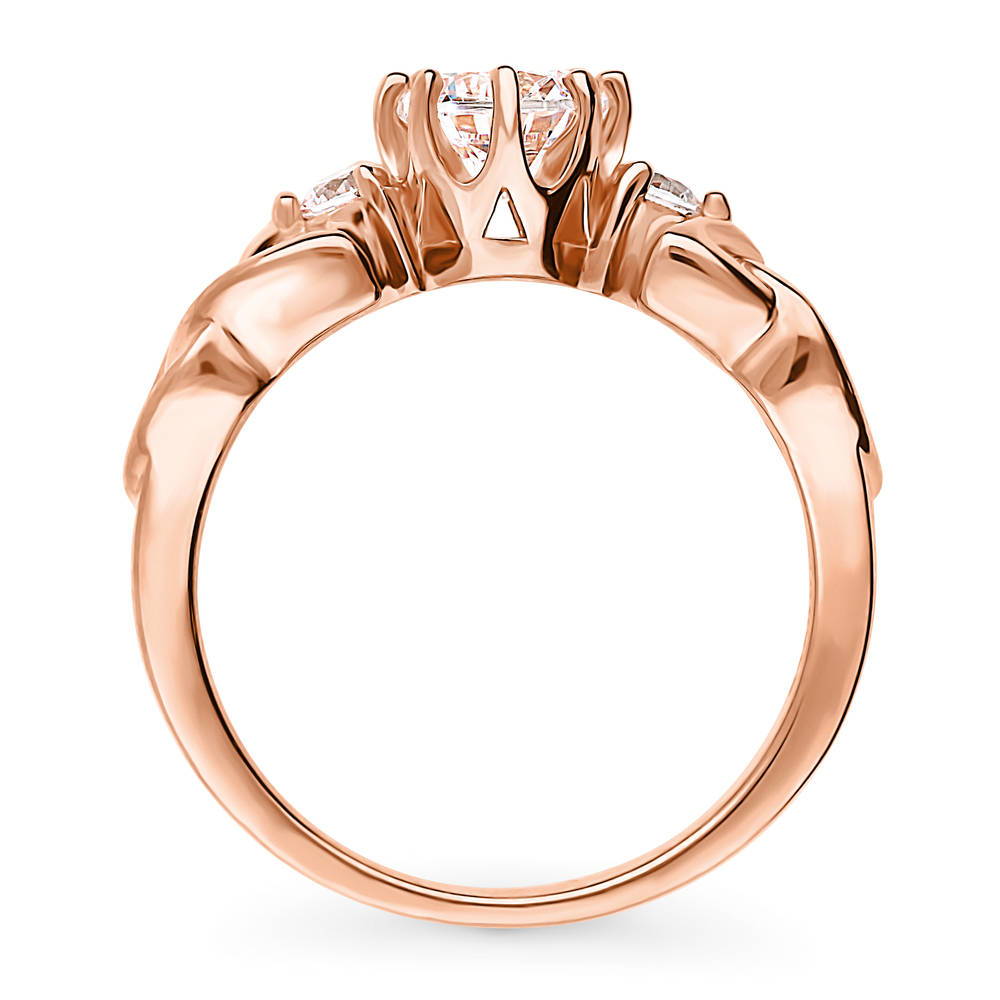 Alternate view of Celtic Knot 3-Stone CZ Ring in Rose Gold Plated Sterling Silver