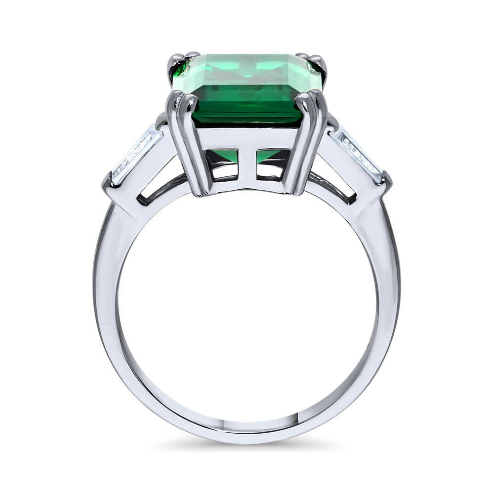 Alternate view of Solitaire Simulated Emerald CZ Statement Ring in Sterling Silver 8.5ct