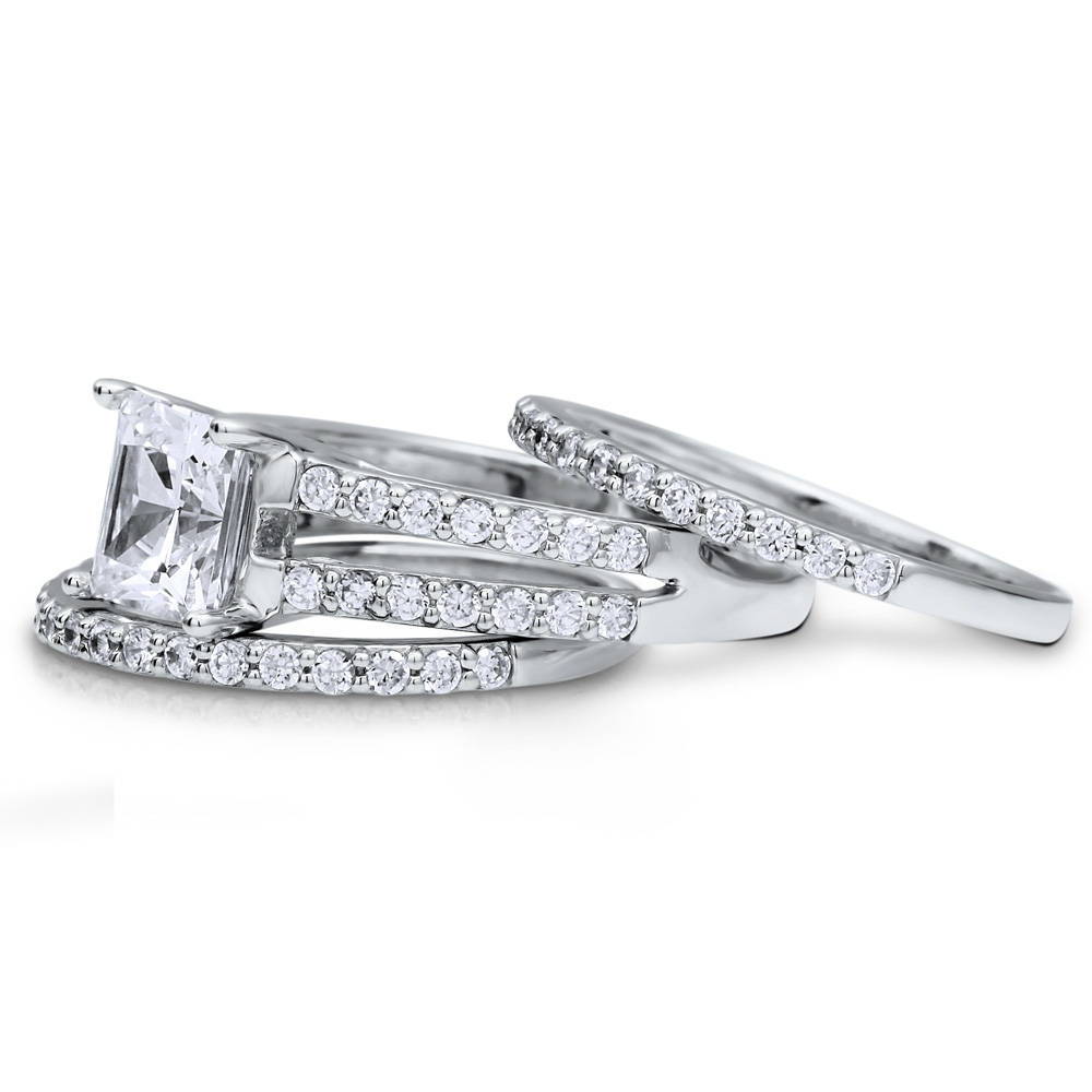 Angle view of Solitaire 2ct Princess CZ Split Shank Ring Set in Sterling Silver