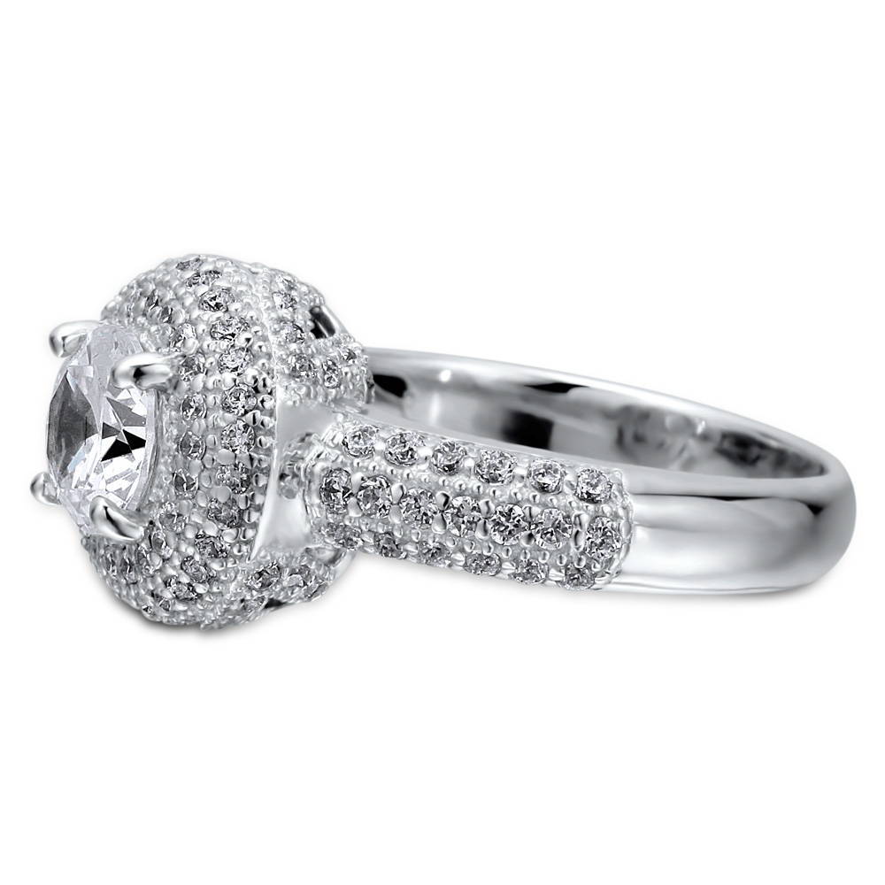 Front view of Halo Round CZ Ring in Sterling Silver, 4 of 6