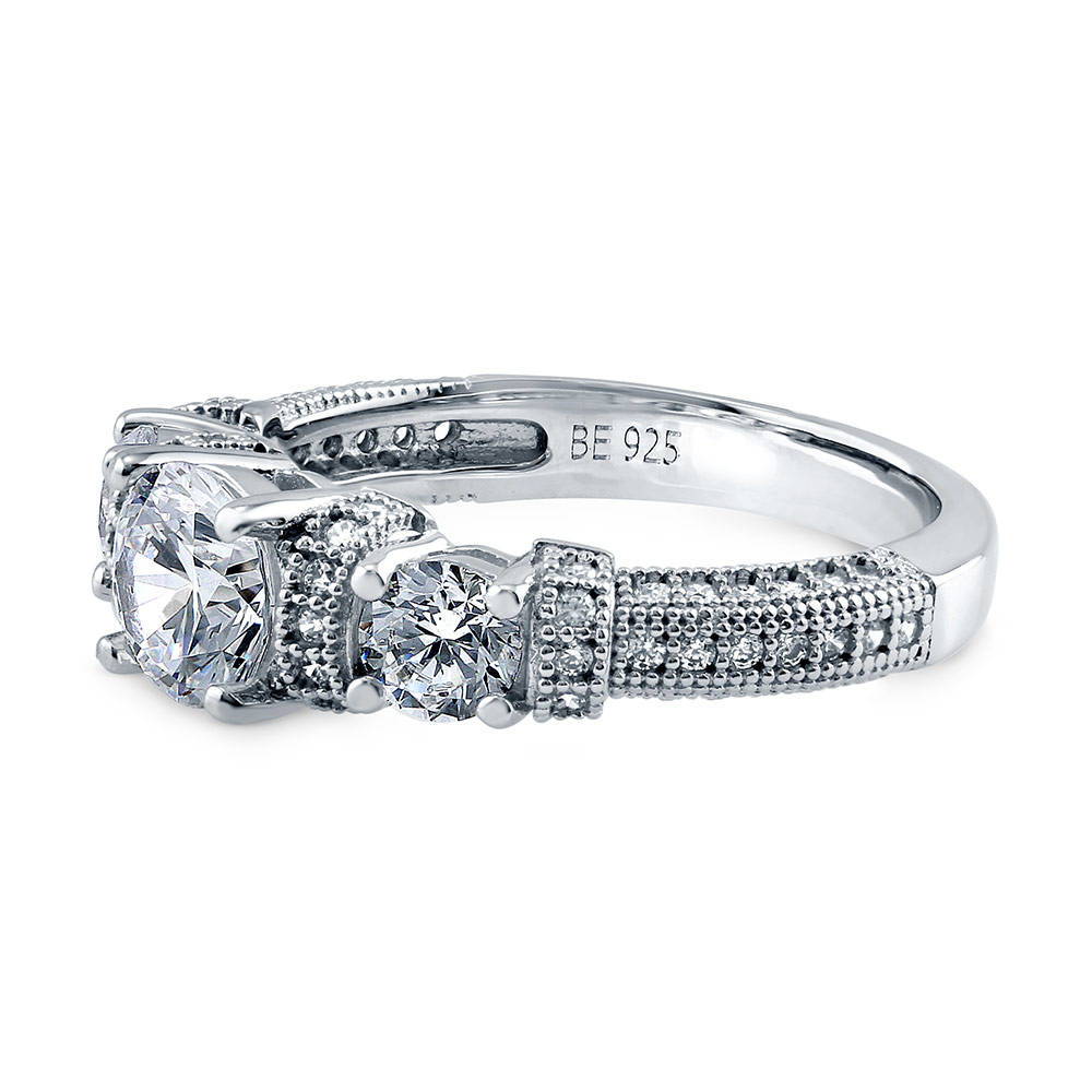 3-Stone Art Deco Round CZ Ring in Sterling Silver