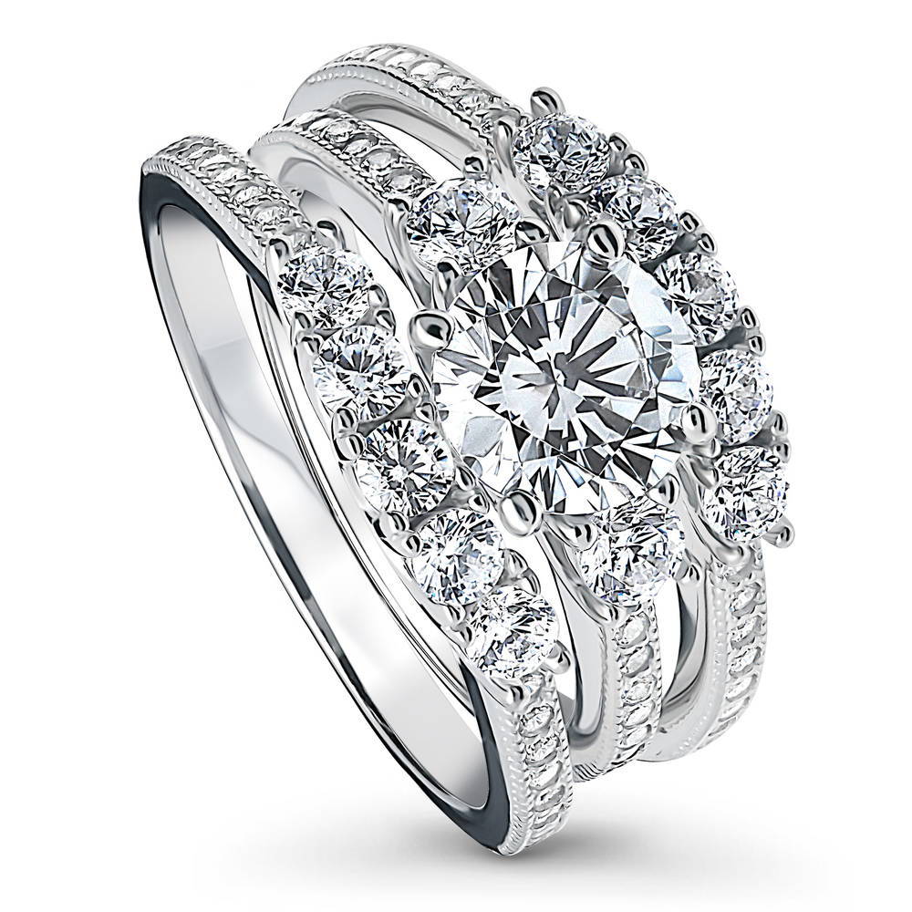 3-Stone Round CZ Ring Set in Sterling Silver