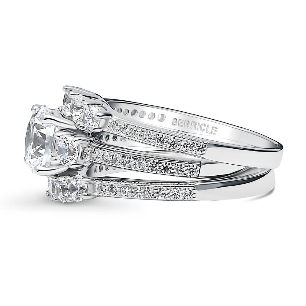 Angle view of 3-Stone Round CZ Ring Set in Sterling Silver