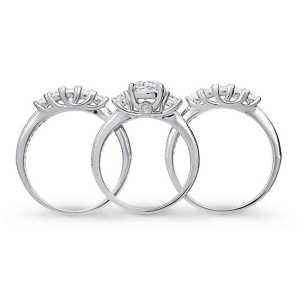 Alternate view of 3-Stone Round CZ Ring Set in Sterling Silver