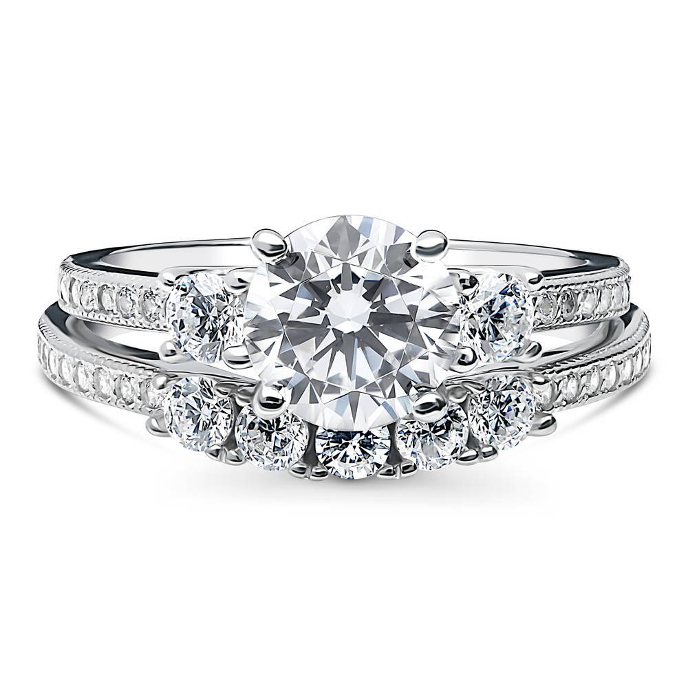 3-Stone Round CZ Ring Set in Sterling Silver, 1 of 20