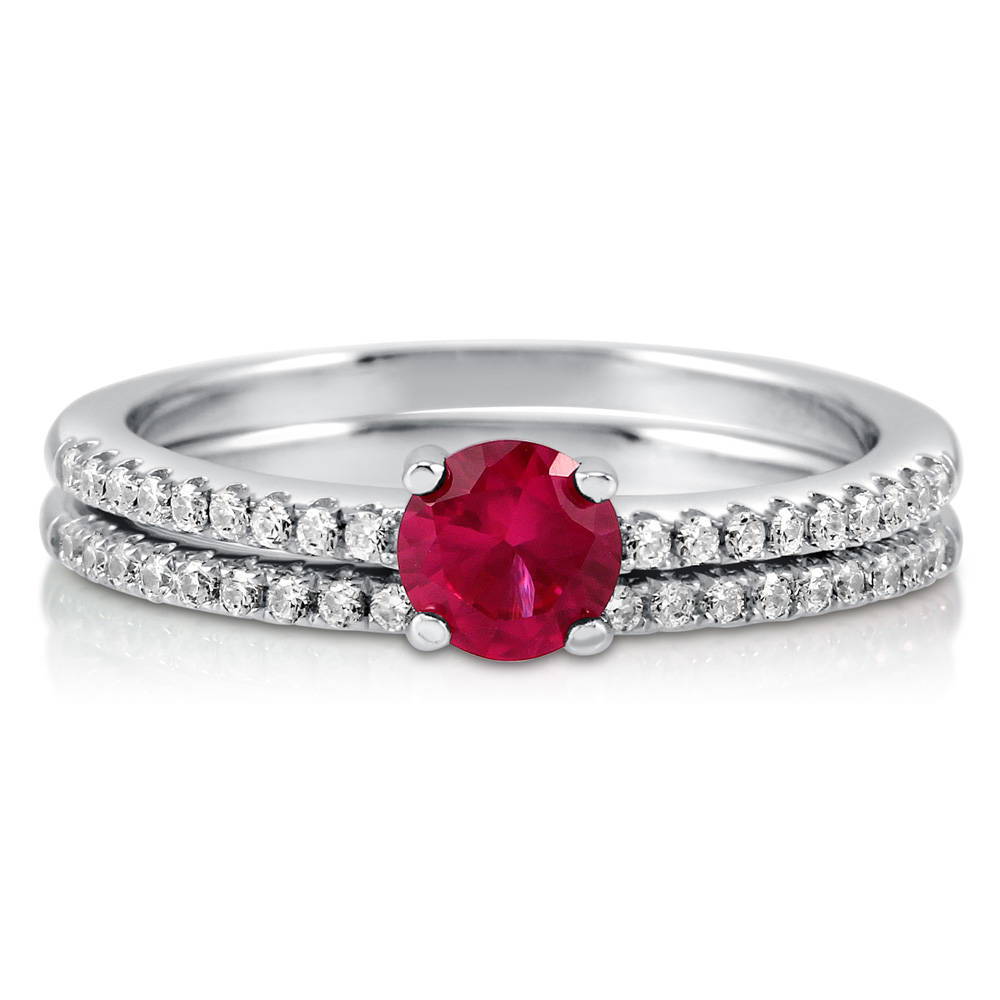 Solitaire 0.45ct Red Round CZ Ring Set in Sterling Silver