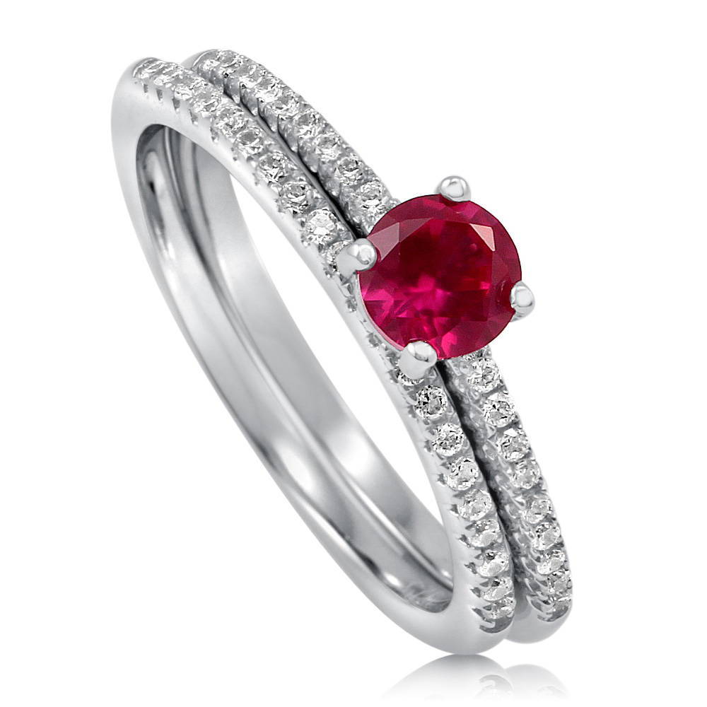 Front view of Solitaire 0.45ct Red Round CZ Ring Set in Sterling Silver