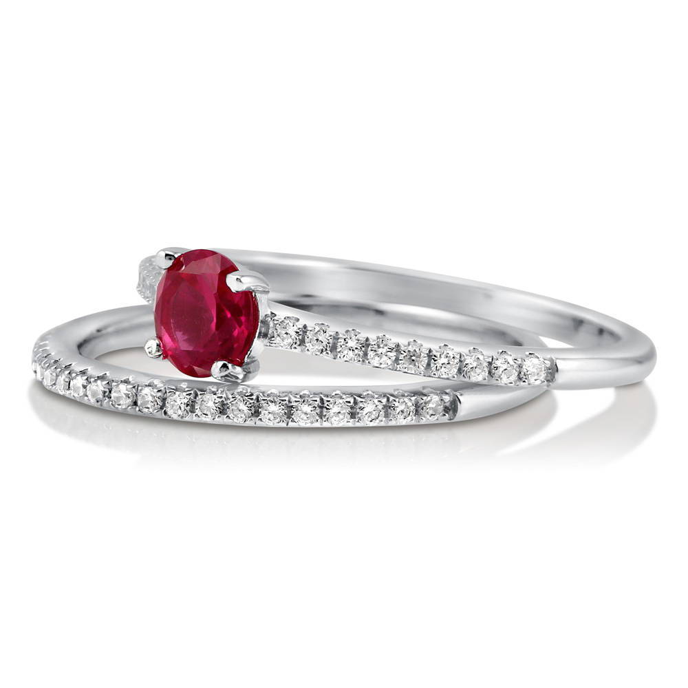 Angle view of Solitaire 0.45ct Red Round CZ Ring Set in Sterling Silver