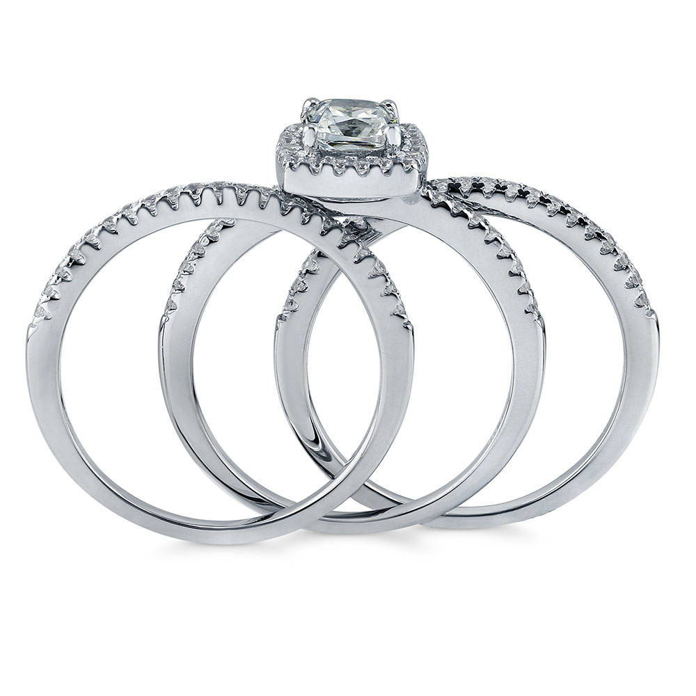 Halo Cushion CZ Ring Set in Sterling Silver