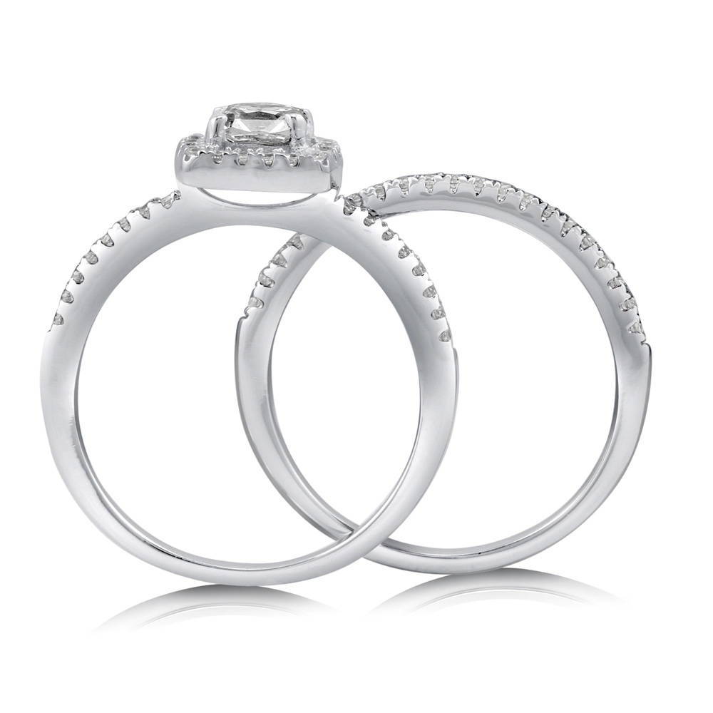 Alternate view of Halo Cushion CZ Ring Set in Sterling Silver