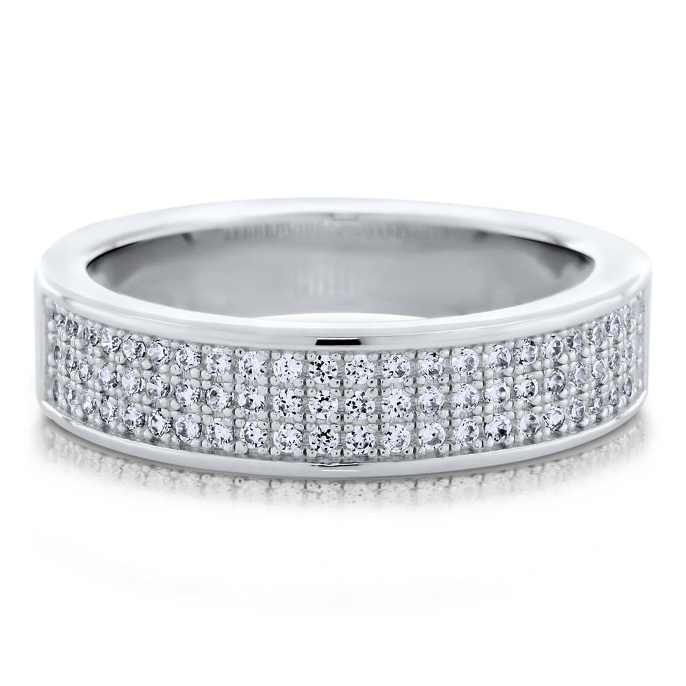 Micro Pave Set CZ Half Eternity Ring in Sterling Silver