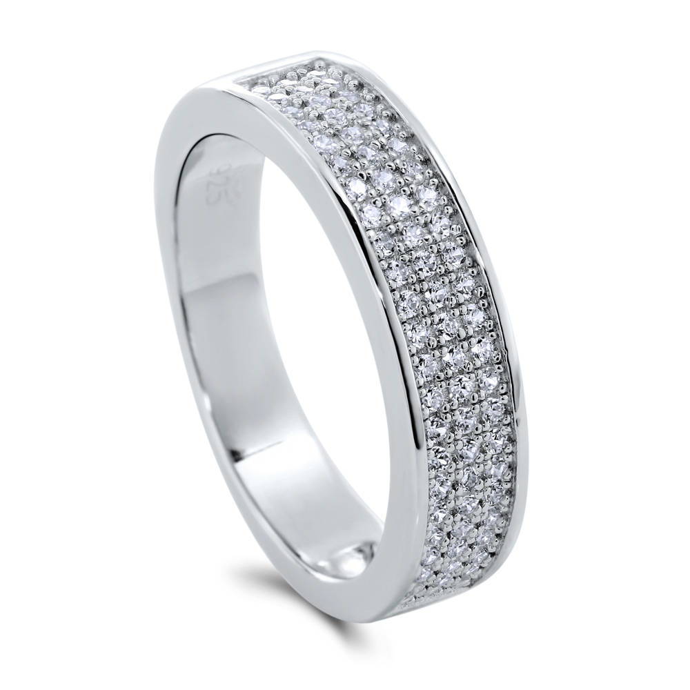 Micro Pave Set CZ Half Eternity Ring in Sterling Silver, front view