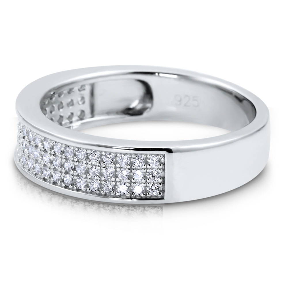 Angle view of Micro Pave Set CZ Half Eternity Ring in Sterling Silver