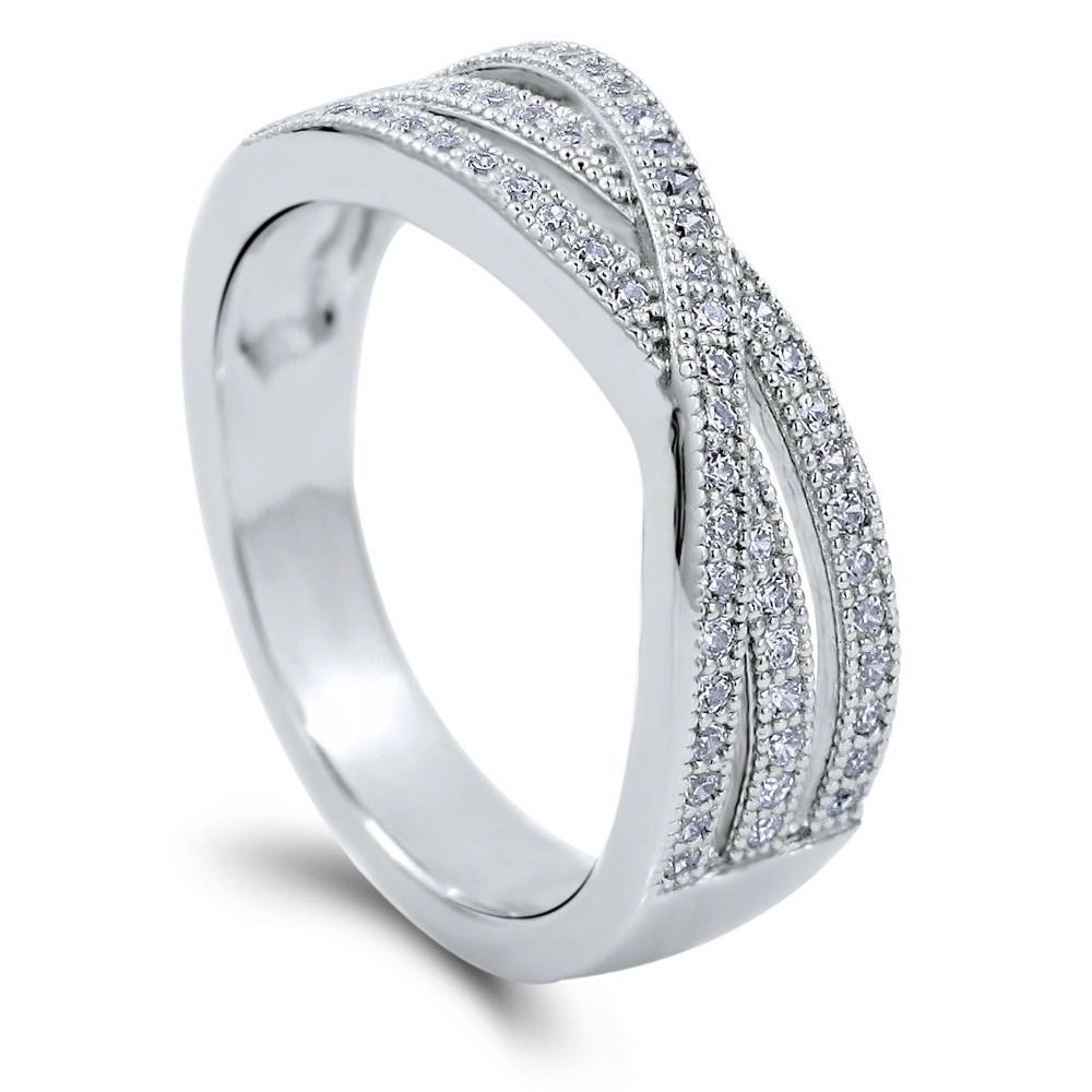 Front view of Woven CZ Ring in Sterling Silver