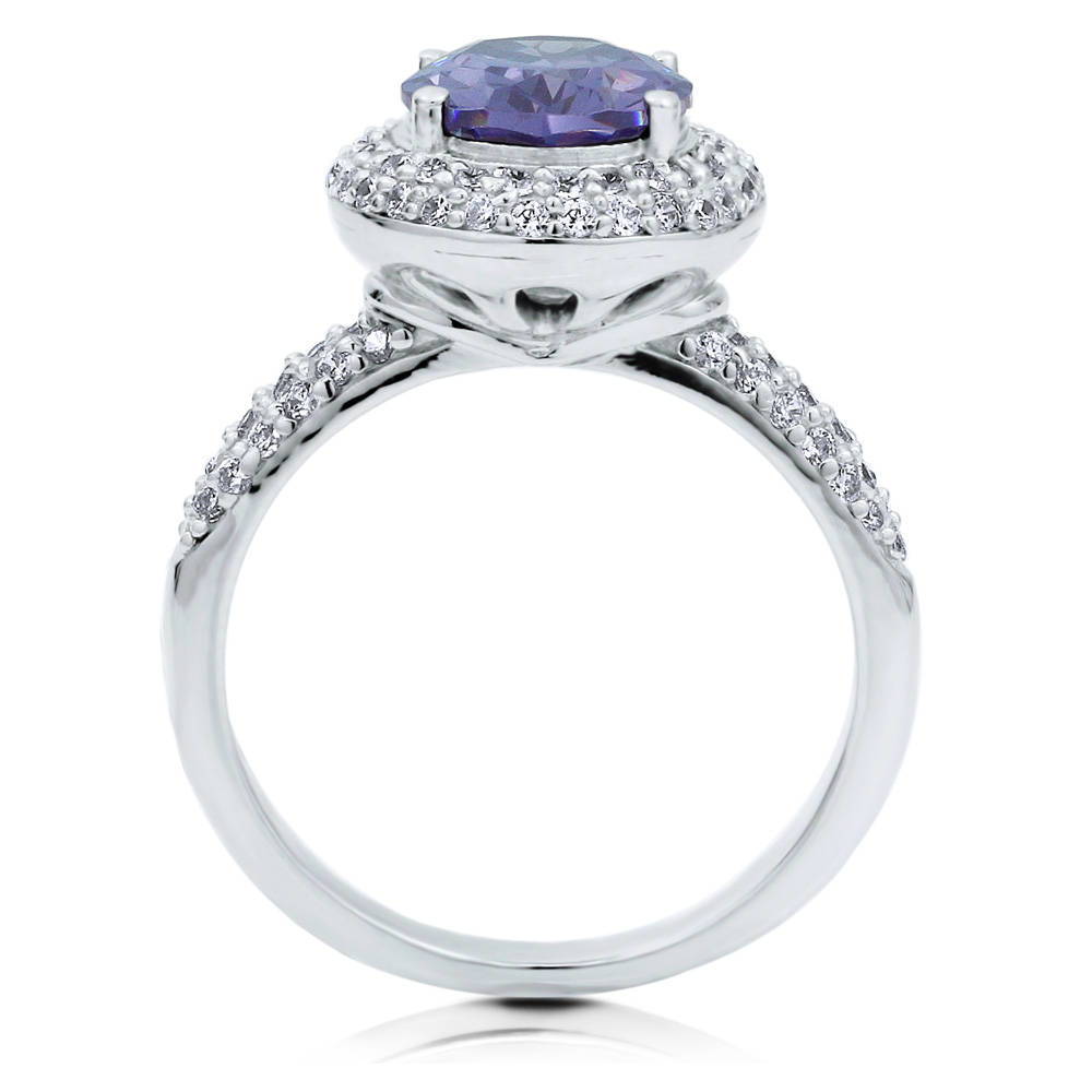 Alternate view of Halo Blue Oval CZ Ring in Sterling Silver