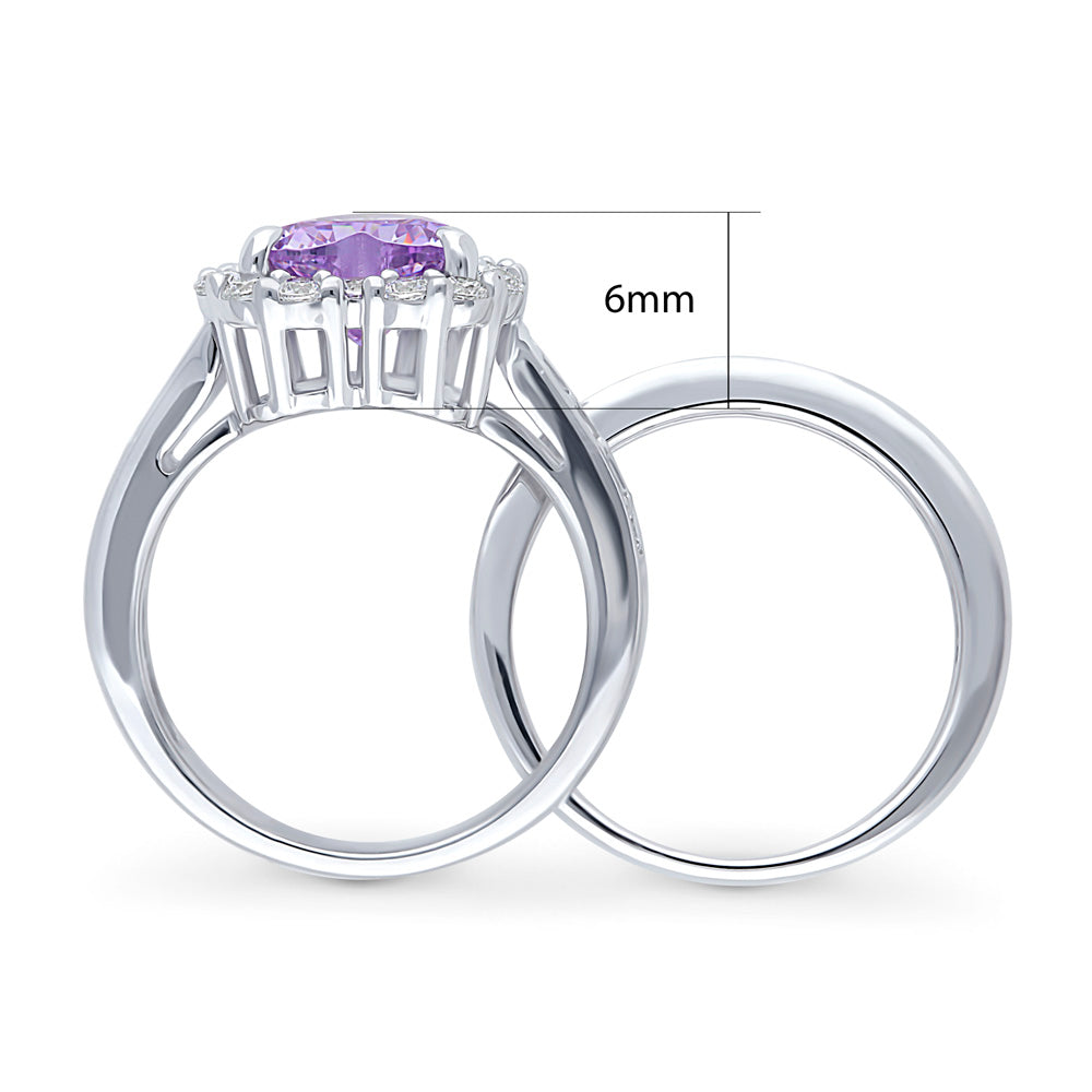 Alternate view of Halo Heart Purple CZ Statement Ring Set in Sterling Silver