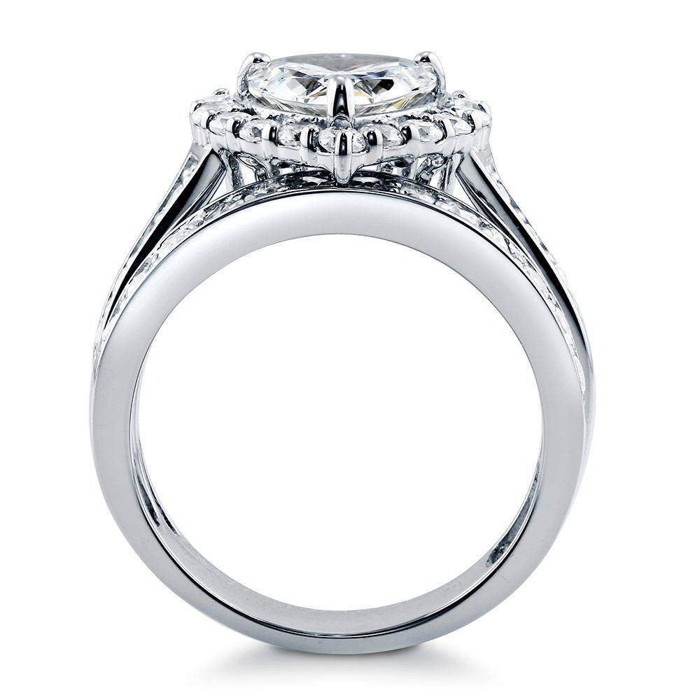Halo Heart Heart CZ Ring Set in Sterling Silver