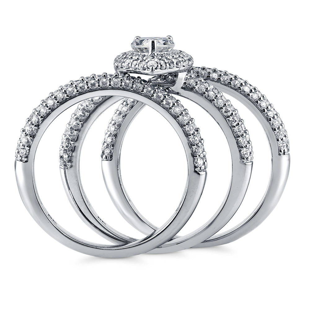 Halo Pear CZ Ring Set in Sterling Silver